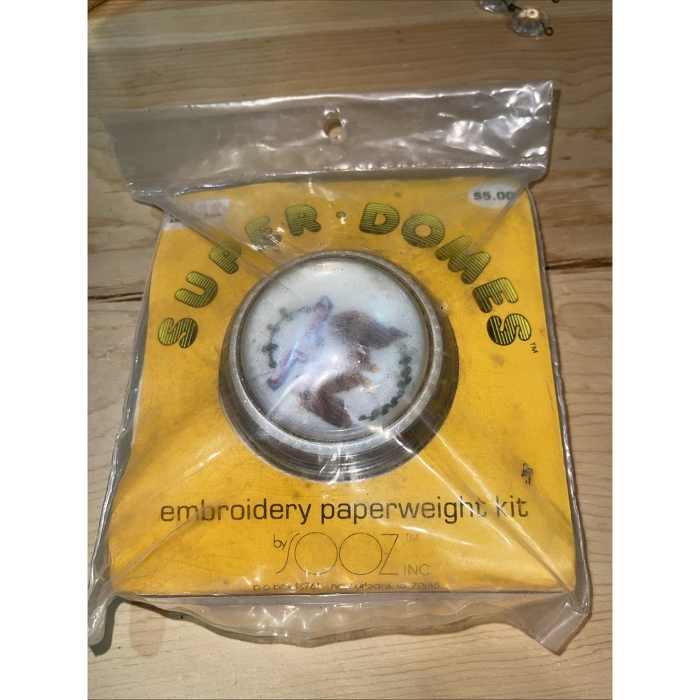 Vintage Hand Crafted Acrylic Paperweight Embroidery Kit American Eagle New